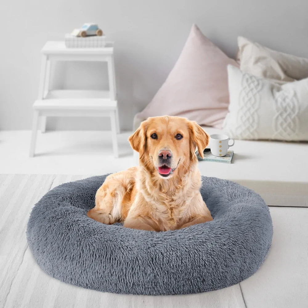 Round Long Plush Dog Beds for Large Dogs - Onemart