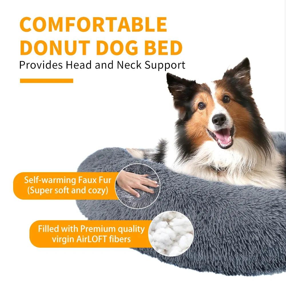 Round Long Plush Dog Beds for Large Dogs - Onemart