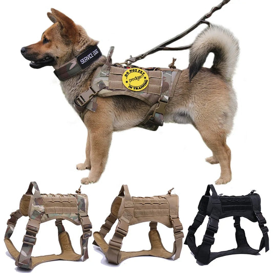 Nylon Tactical Dog Harness With Handle and Bungee Leash For German Shepherds And Other Large Dogs - Onemart