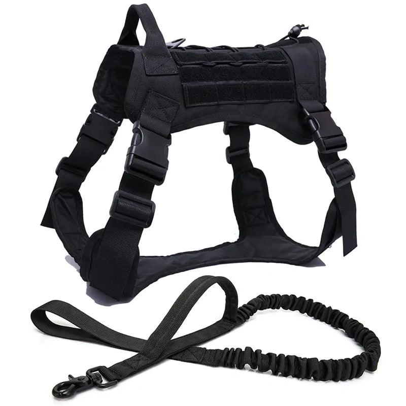 Nylon Tactical Dog Harness With Handle and Bungee Leash For German Shepherds And Other Large Dogs - Onemart